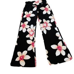 AVA SKY/FIGHTING EEL women’s wide leg pant SZ M Sunset Plumeria EUC